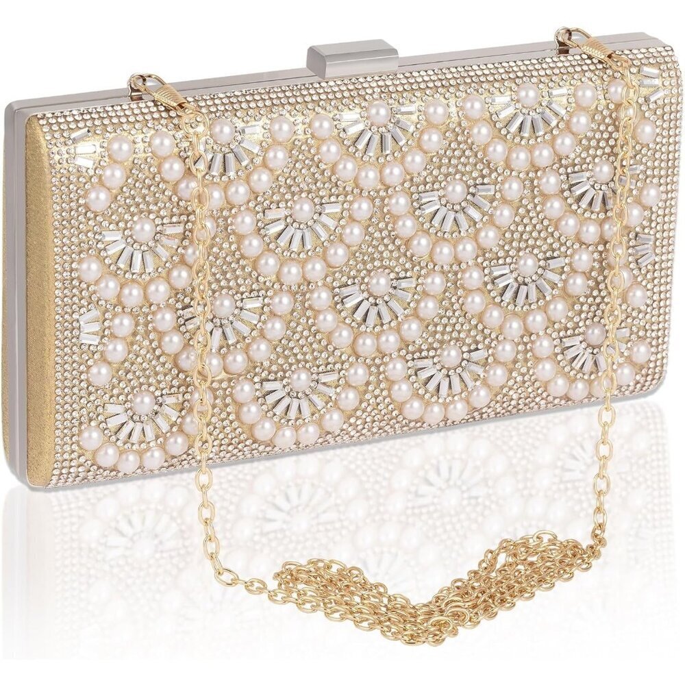 Women Gold Polyester Fashion Party Evening Handbag, Elegant & Chic Design